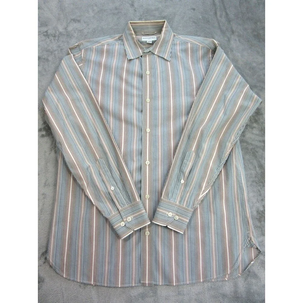 2-pack Banana Republic Shirt Mens Medium 15-15.5 Long Slv Blue Red Plaid Striped